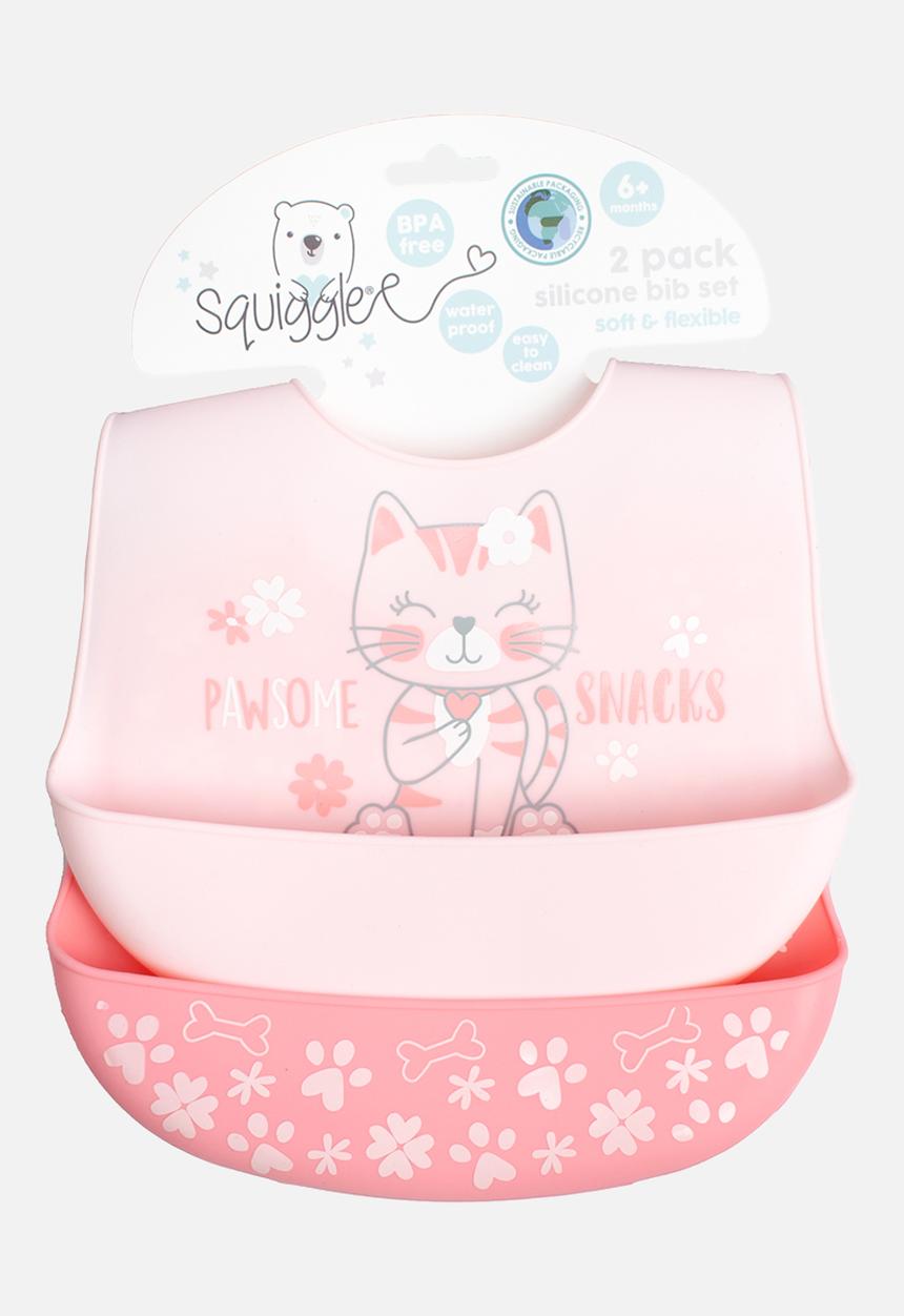 Character Group - 2PK Cats Print Silicone Bibs-  pink