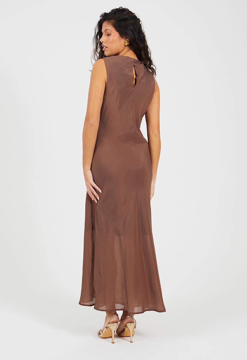 Brave Soul - Ladies Midi Sleeveless Asymmetric Dress - Light Brown