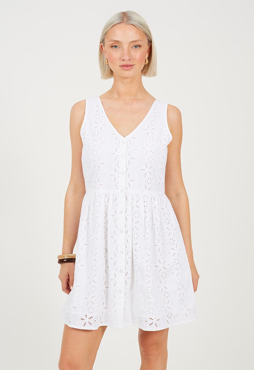 Brave Soul - Ladies Broiderie Dress - White