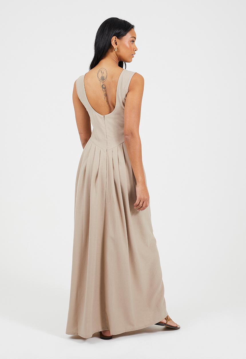 Brave Soul - Ladies V Neck Midi Dress - Beige