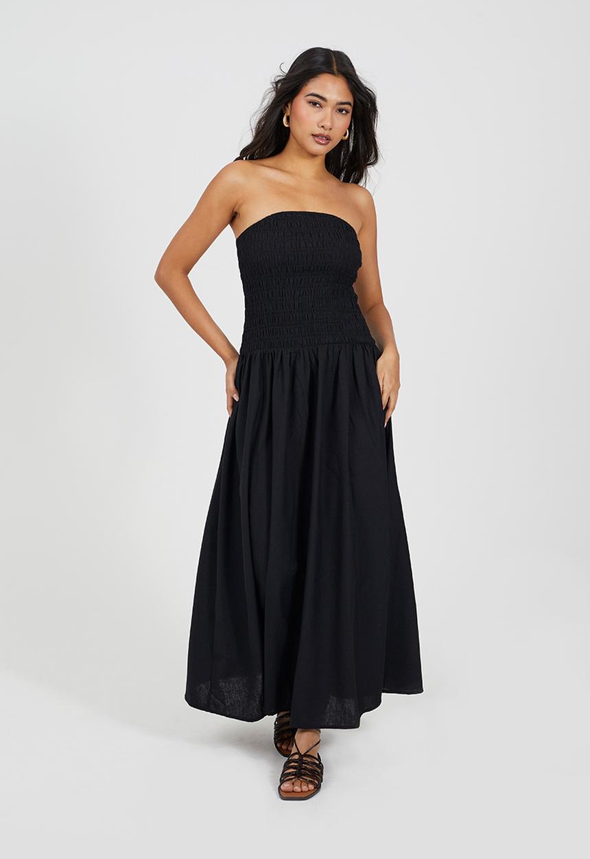 Brave Soul - Ladies Strapless Sheering Midi Dress - Black