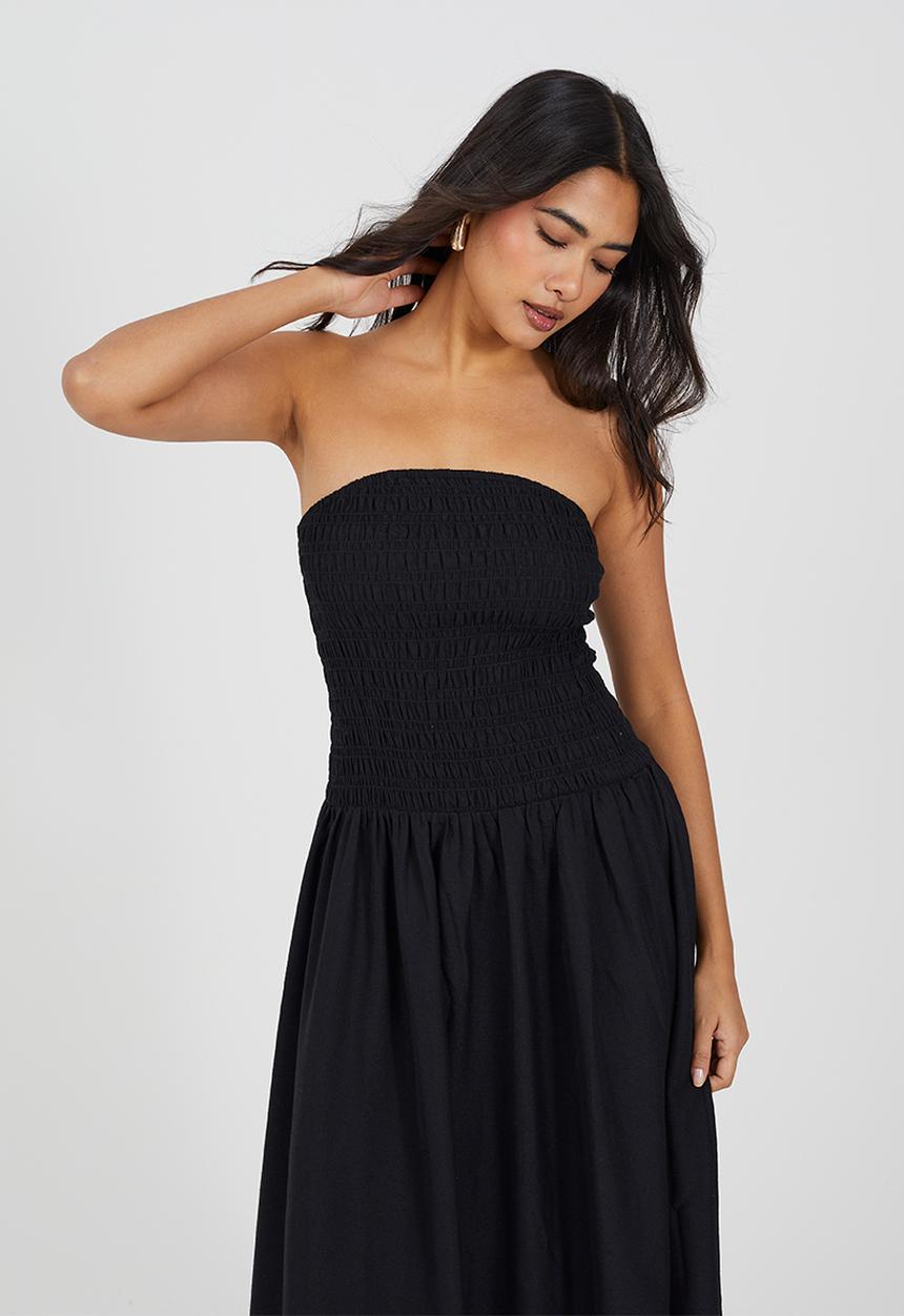 Brave Soul - Ladies Strapless Sheering Midi Dress - Black