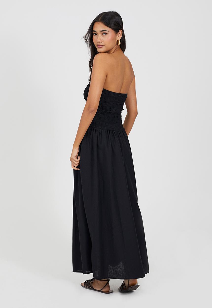 Brave Soul - Ladies Strapless Sheering Midi Dress - Black