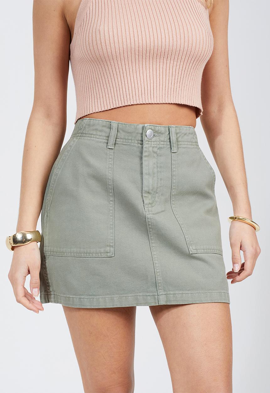 Brave Soul - Ladies Utility Denim Mini Skirt - Stone Green