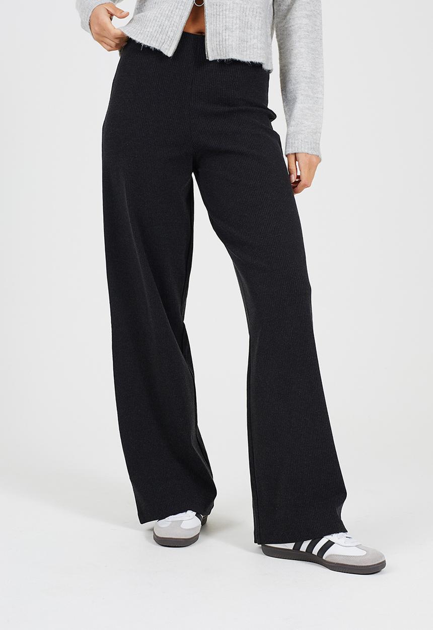 Brave Soul - Ladies Ribbed Wide Leg Trousers - Charcoal Marl
