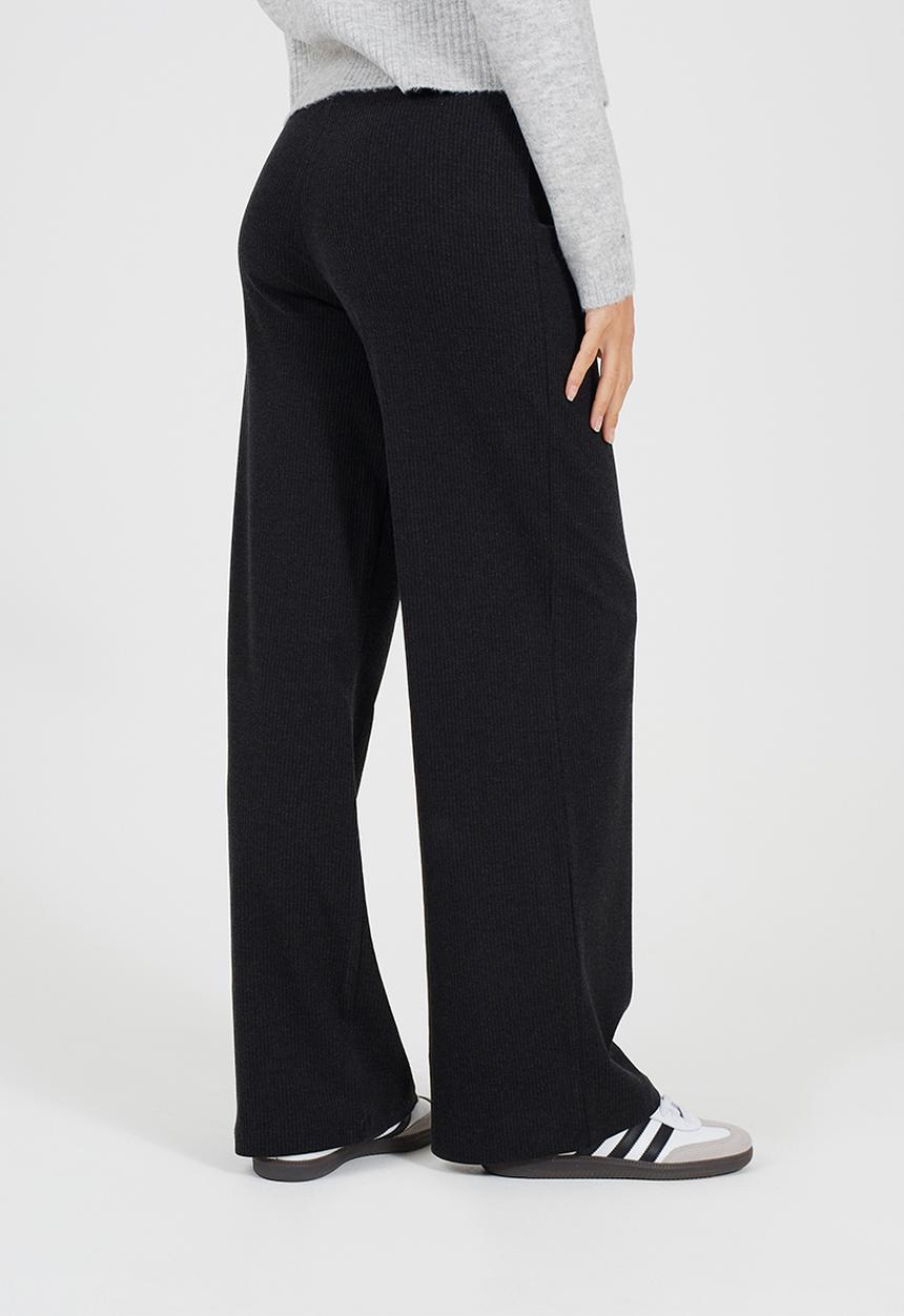 Brave Soul - Ladies Ribbed Wide Leg Trousers - Charcoal Marl