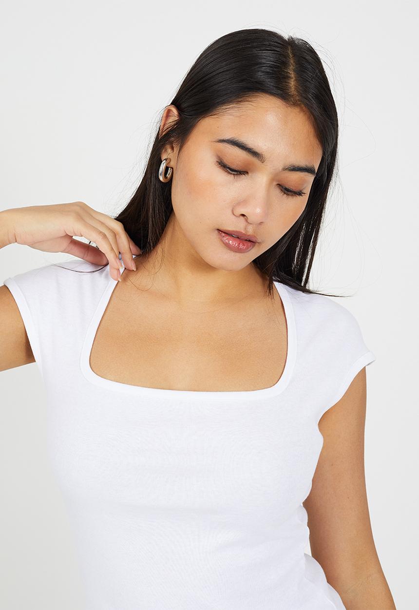Brave Soul - Ladies Square Neck Short Sleeve T-Shirt - White