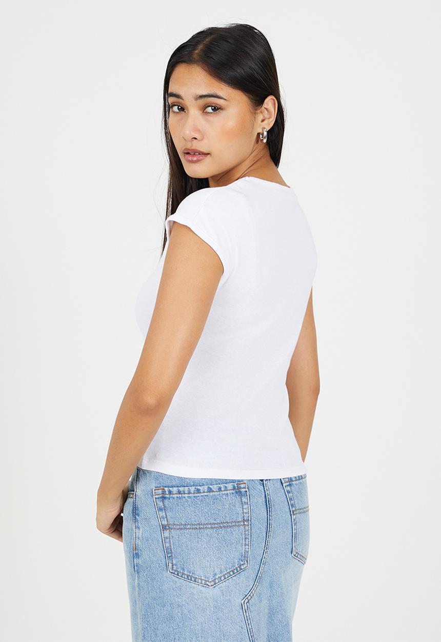 Brave Soul - Ladies Square Neck Short Sleeve T-Shirt - White