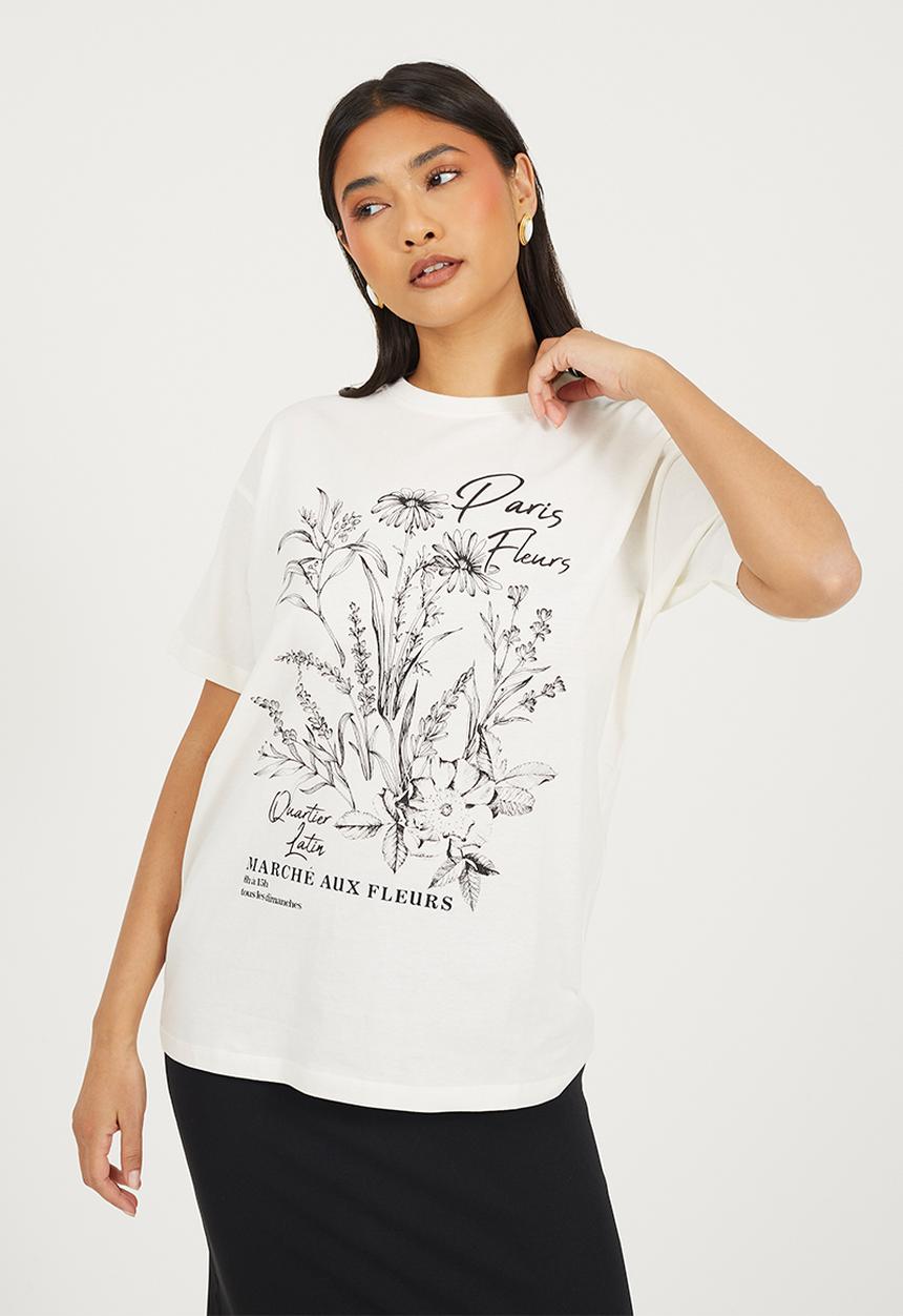 Brave Soul - Ladies Short Sleeve Crew Neck Graphic T-Shirt - Cream