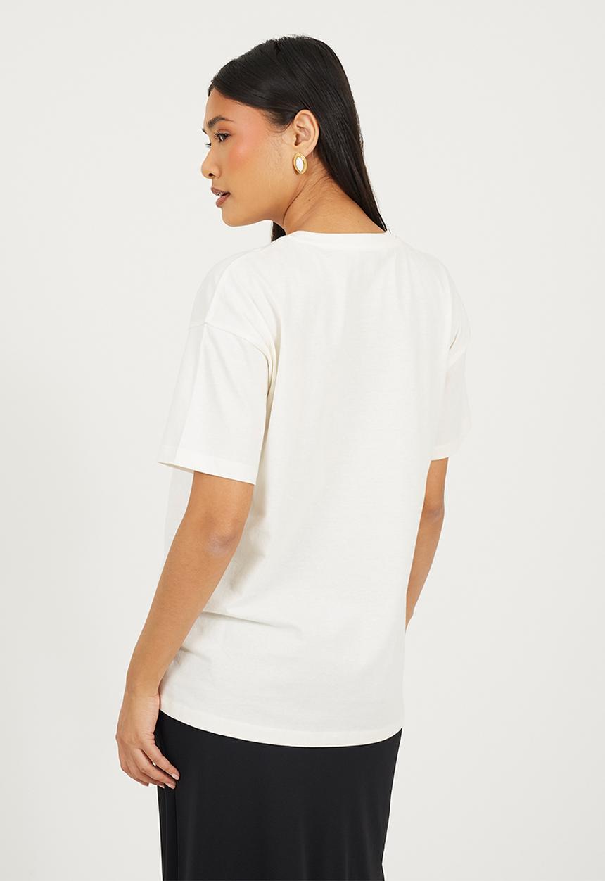 Brave Soul - Ladies Short Sleeve Crew Neck Graphic T-Shirt - Cream