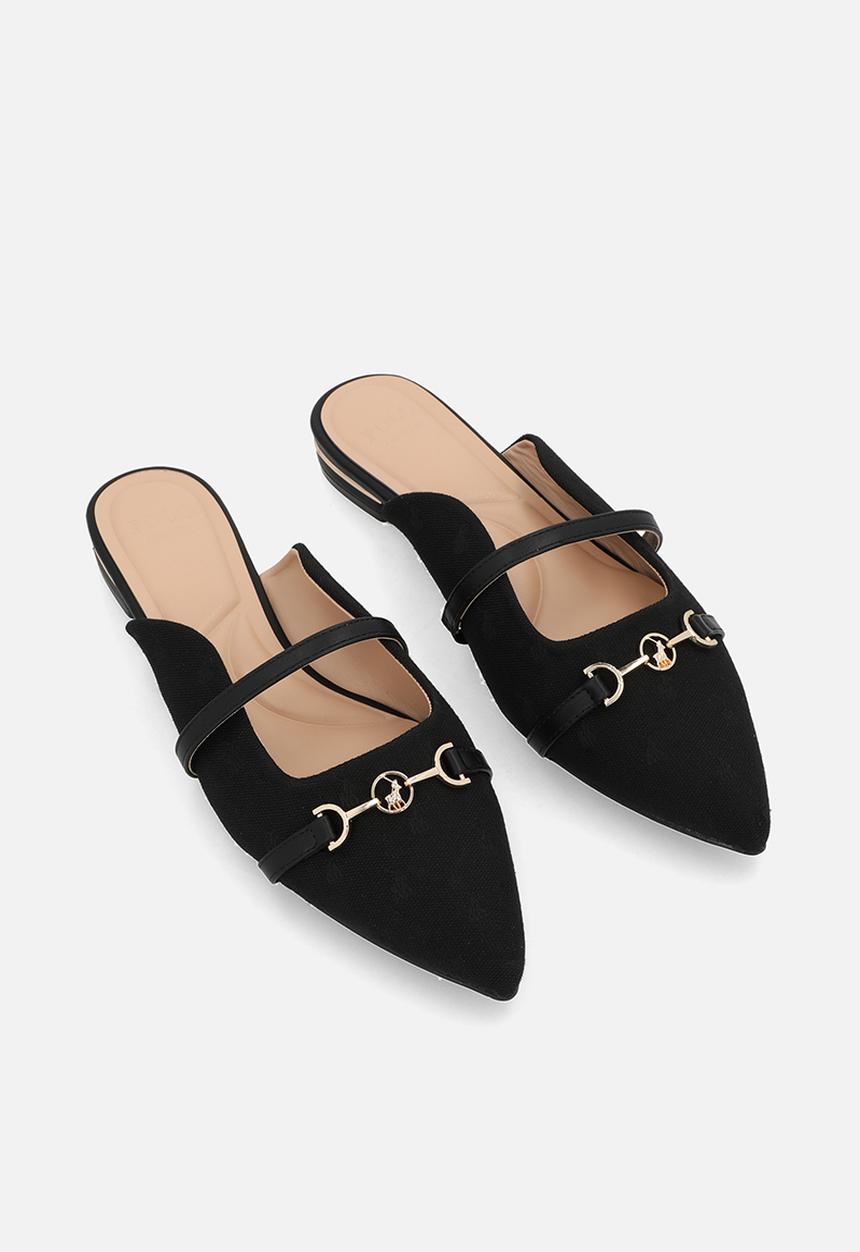 POLO - Pointed jacquard mule - black