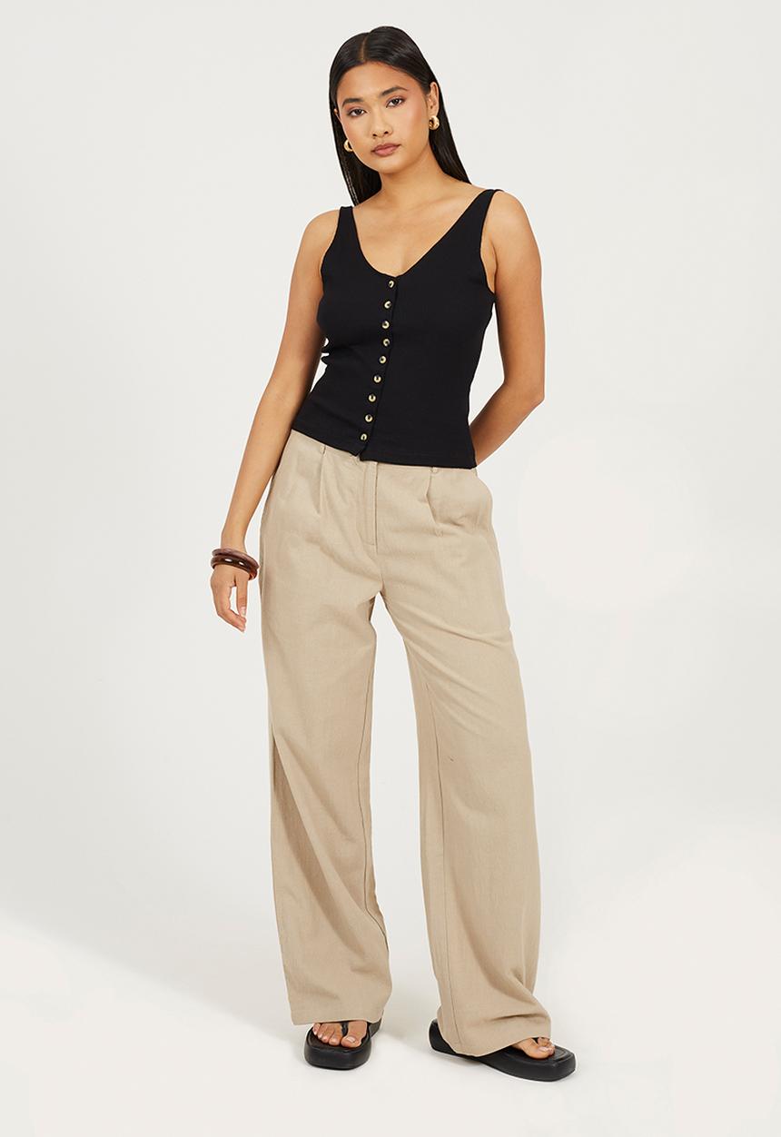 Brave Soul - Ladies Button Down Ribbed Vest - Black