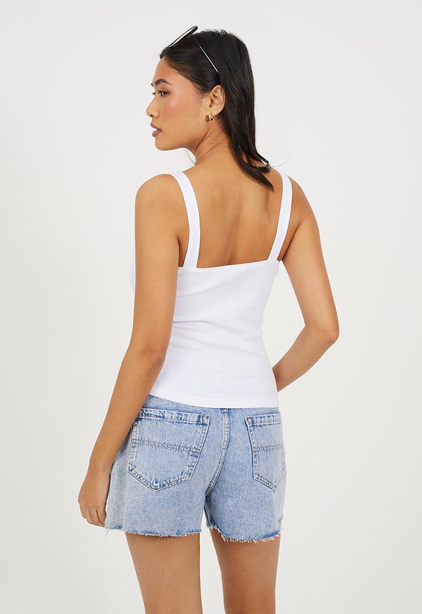 Brave Soul - Ladies Button Down Ribbed Vest - White