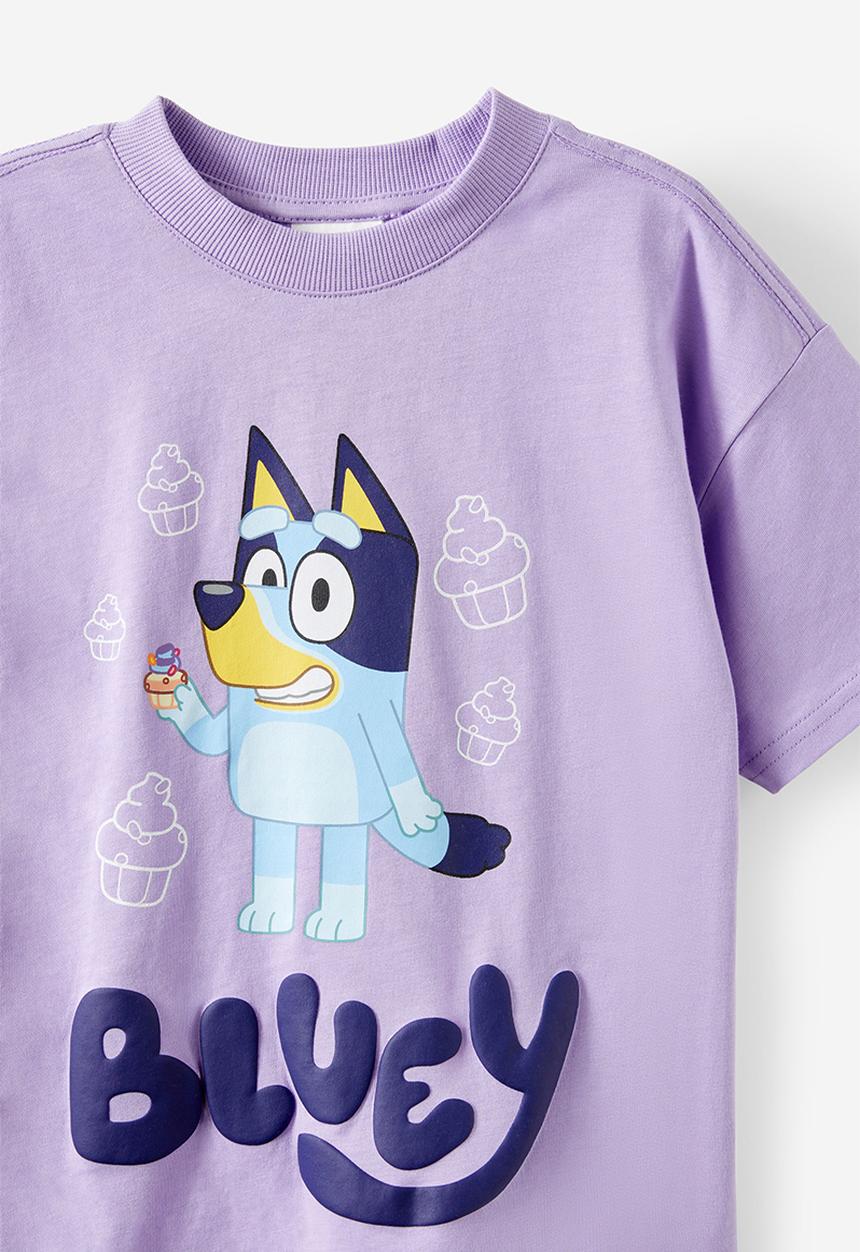 Cotton On - License drop shoulder short sleeve tee - lcn blu bluey cupcake/lilac mood