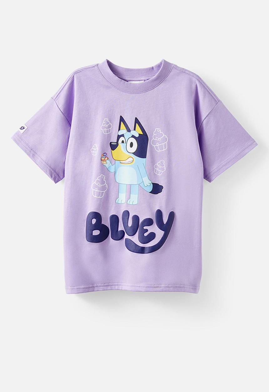Cotton On - License drop shoulder short sleeve tee - lcn blu bluey cupcake/lilac mood