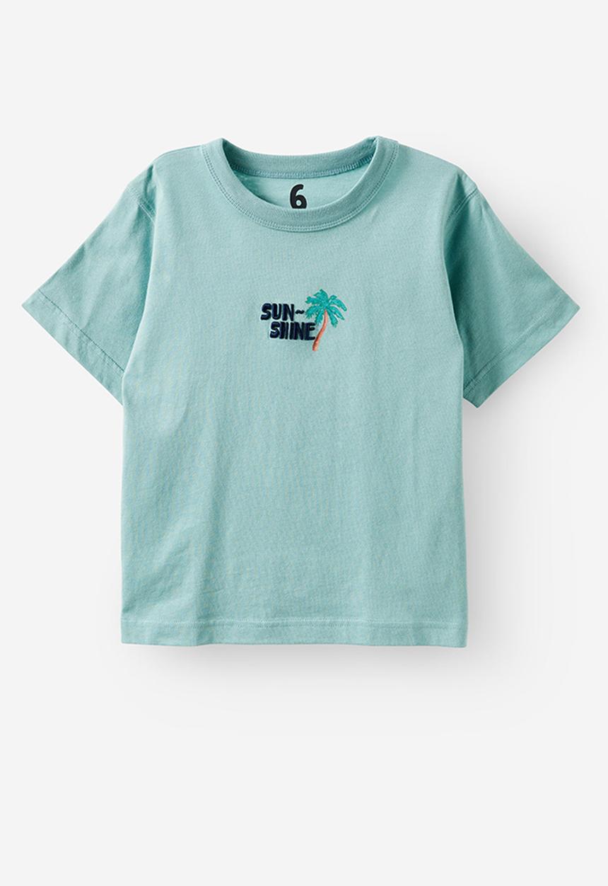 Cotton On - Jonny short sleeve graphic print tee - rusty aqua/sunshine