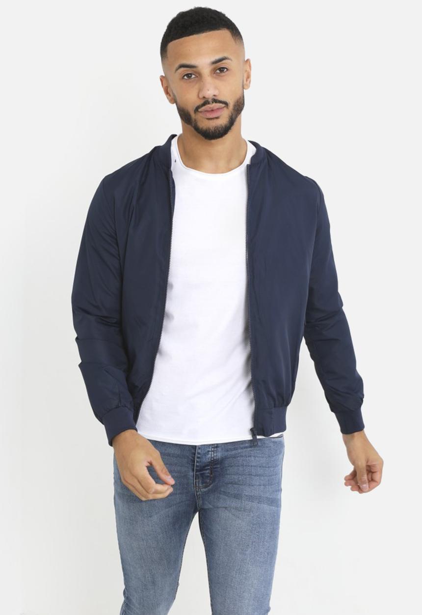 Brave Soul - Bomber Jacket With Ribbed Hem  - Navy