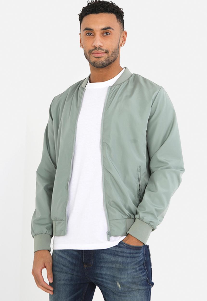 Brave Soul - Bomber Jacket With Ribbed Hem - Sage