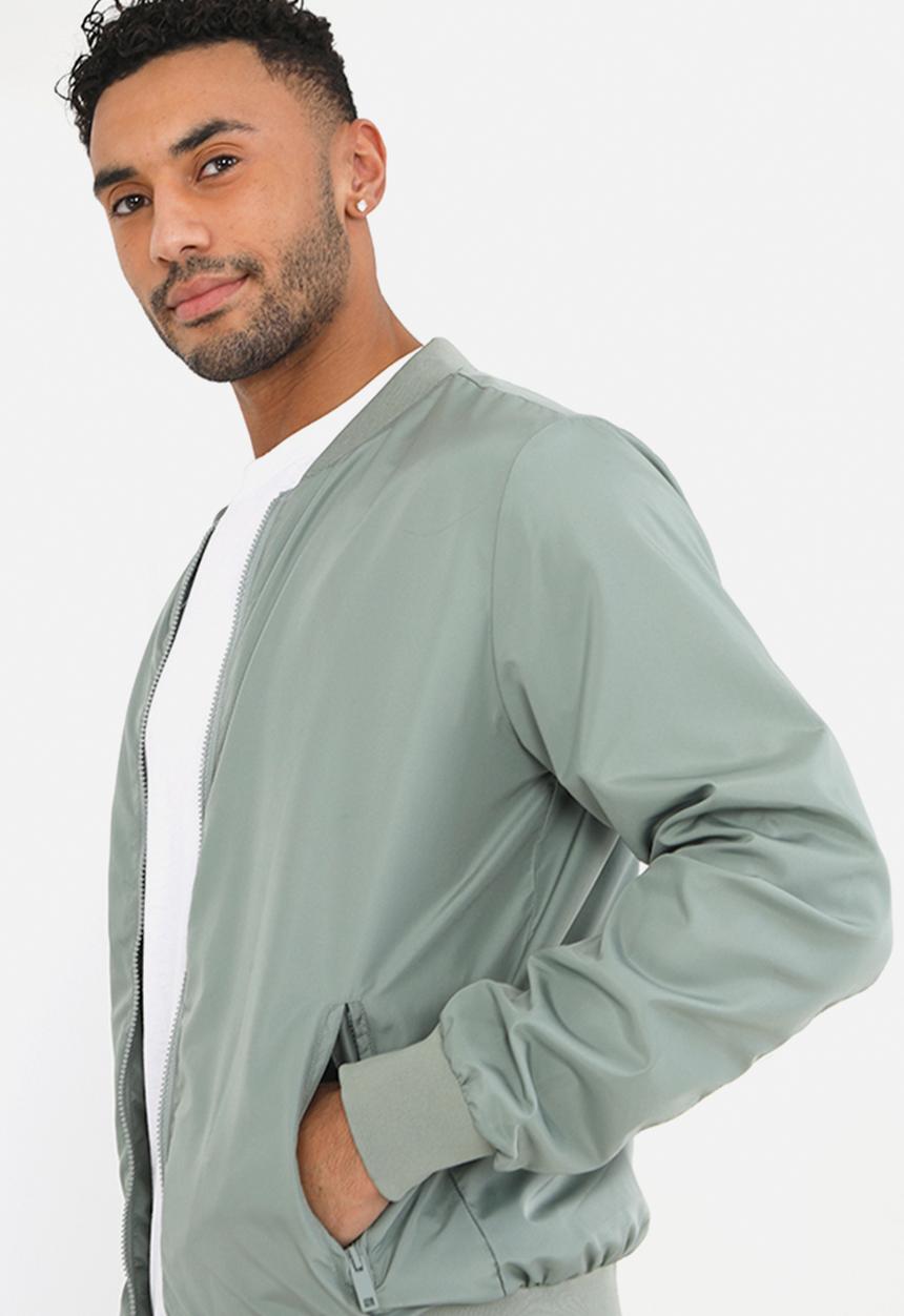 Brave Soul - Bomber Jacket With Ribbed Hem - Sage