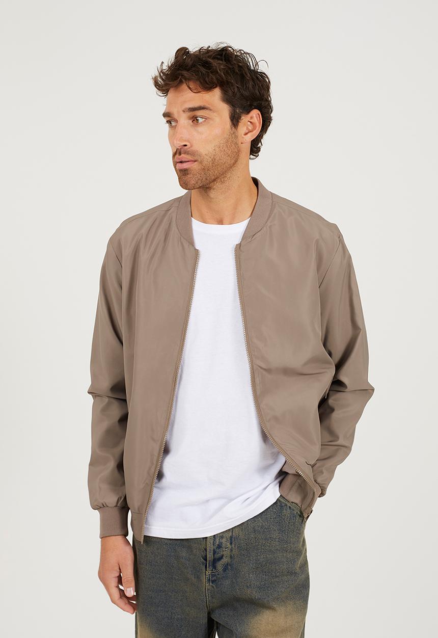 Brave Soul - Bomber Jacket With Ribbed Hem - Taupe