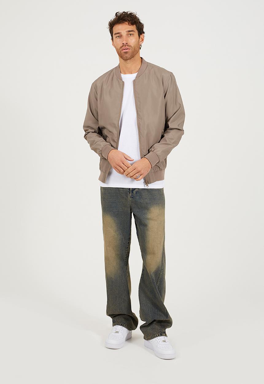 Brave Soul - Bomber Jacket With Ribbed Hem - Taupe