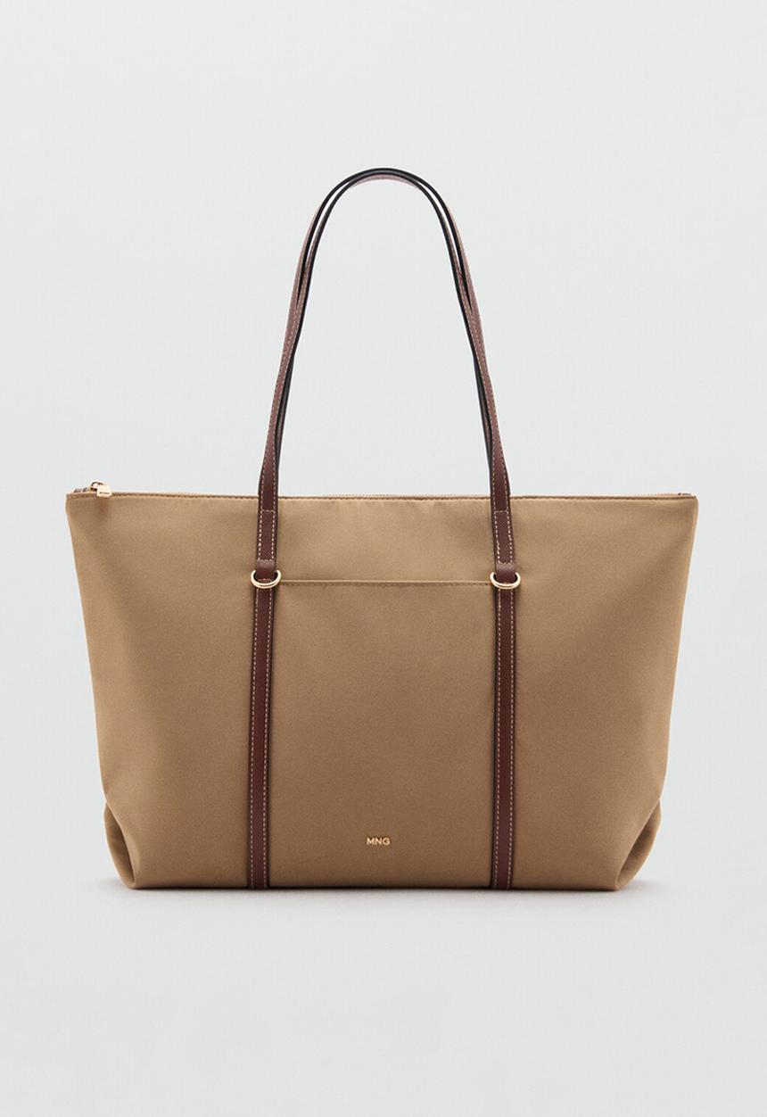 MANGO - Cobalt tote bag - light beige