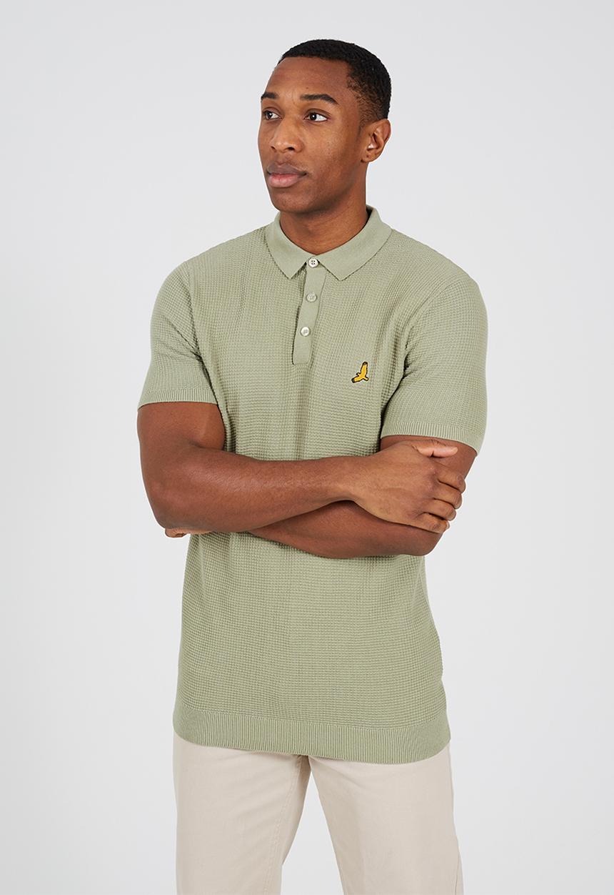 Brave Soul - Knitted Polo Shirt - Dark Sage