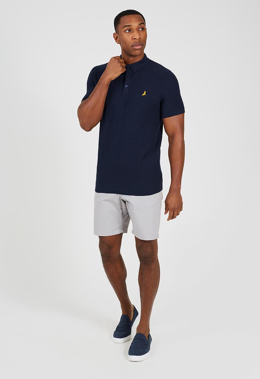 Brave Soul - Knitted Polo Shirt- Midnight Navy