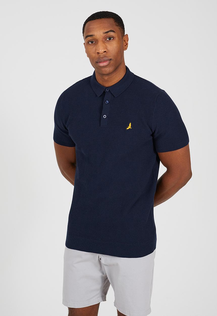 Brave Soul - Knitted Polo Shirt- Midnight Navy