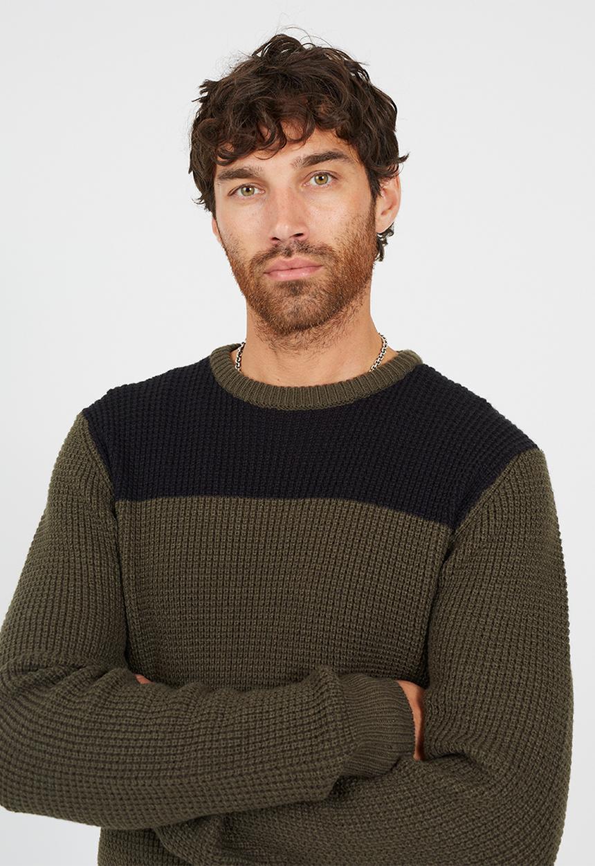 Brave Soul - Crew Neck Jumper - Jet Black/Khaki