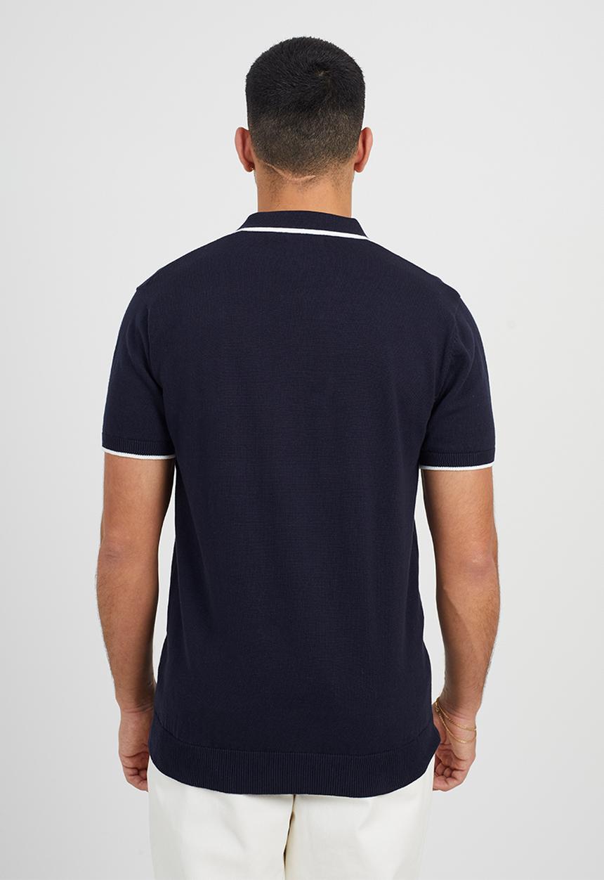 Brave Soul - Short Sleeved Knitted Polo - Midnight Navy/ White