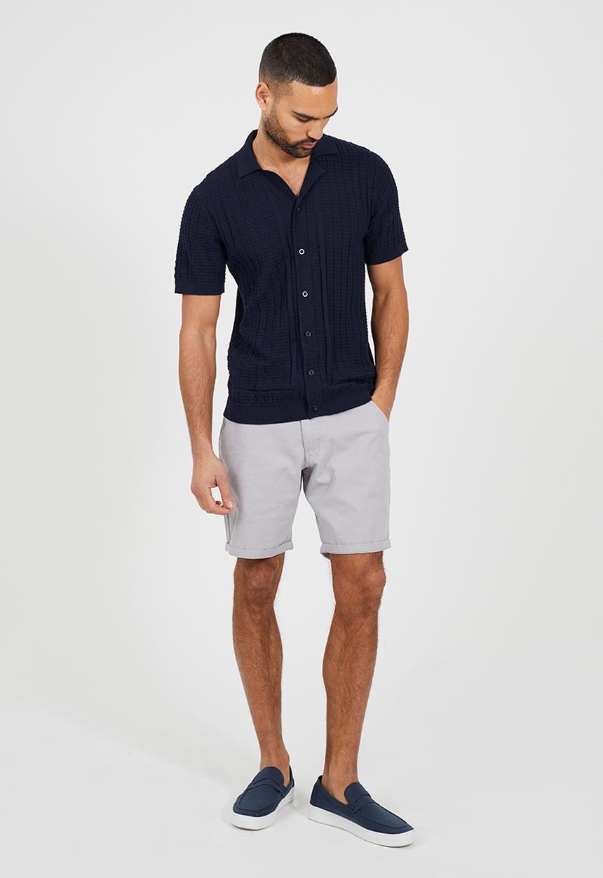 Brave Soul - Men Button Through Knitted Revere Collar Shirt - Midnight Navy