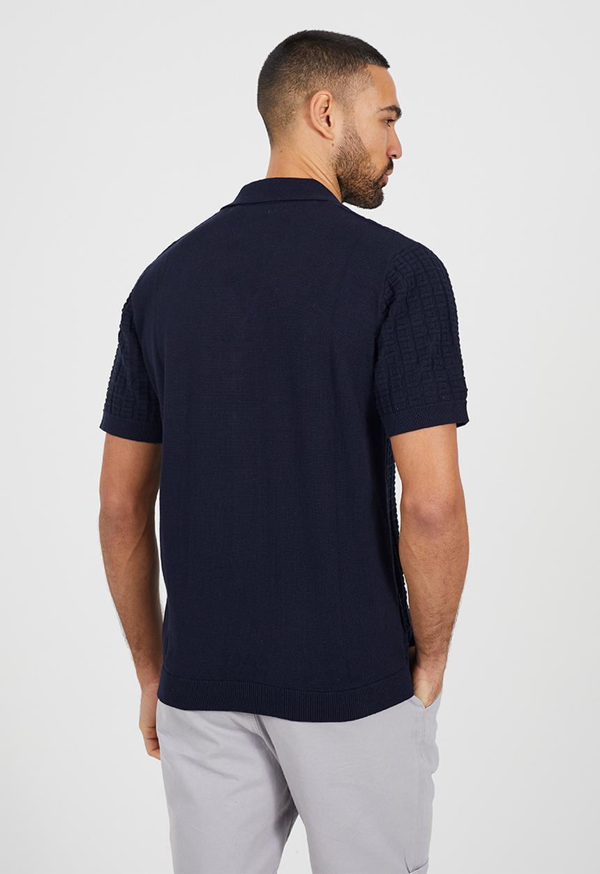 Brave Soul - Men Button Through Knitted Revere Collar Shirt - Midnight Navy