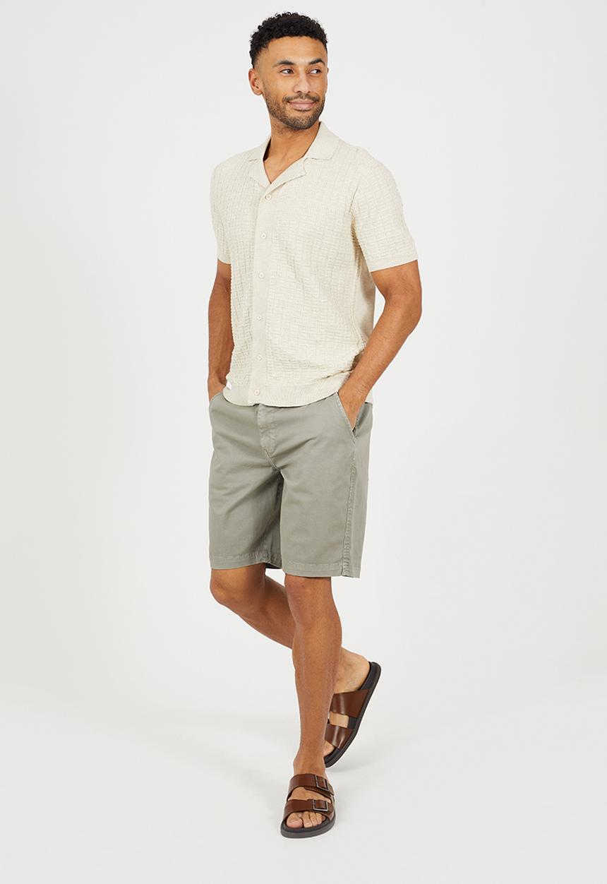 Brave Soul - Men Button Through Knitted Revere Collar Shirt - Ecru Marl