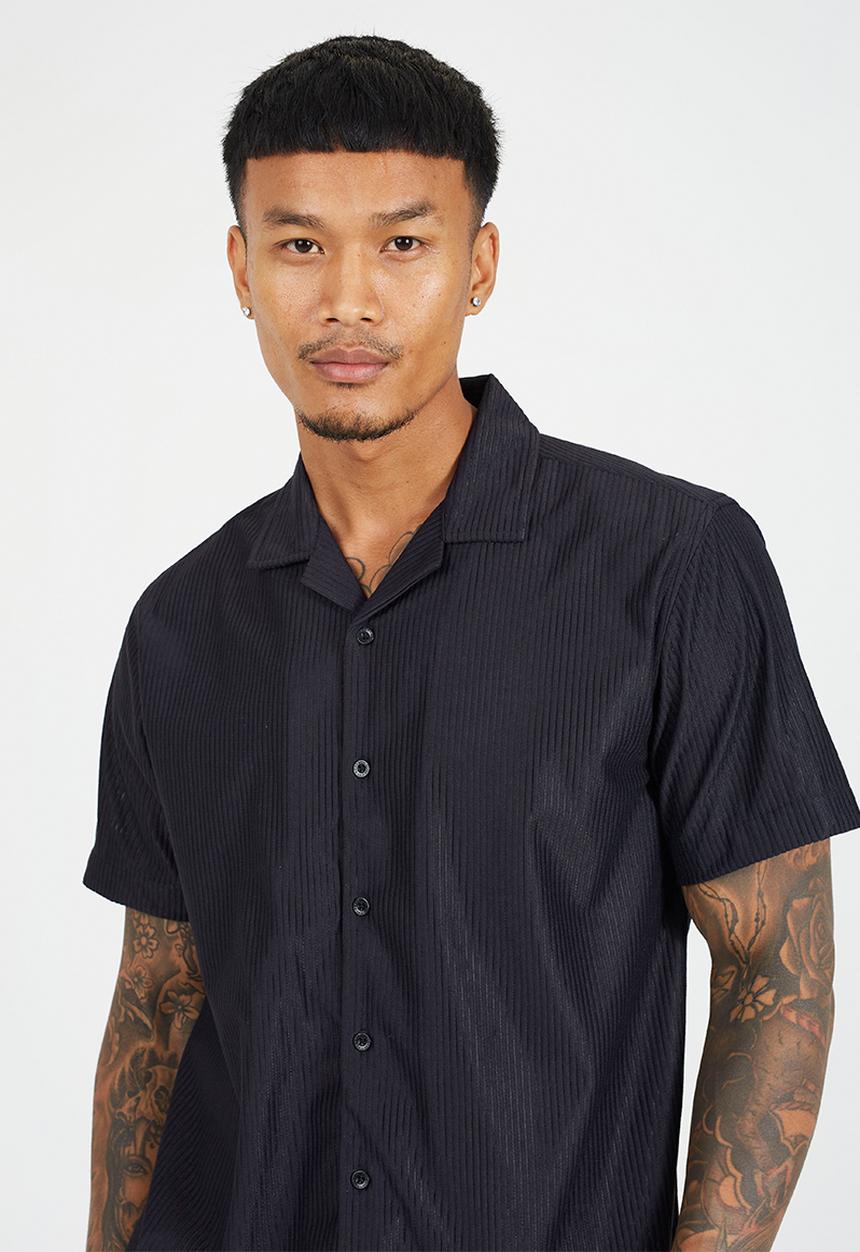 Brave Soul - Revere Collar Shirt - Black