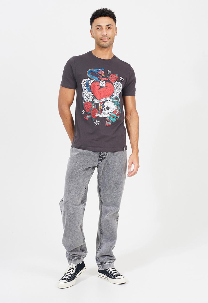 Brave Soul - Crew Neck T-shirt  - Charcoal