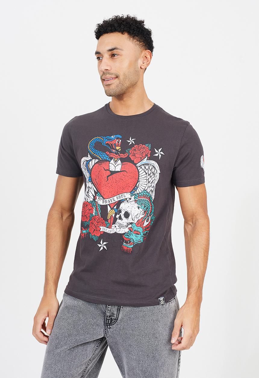 Brave Soul - Crew Neck T-shirt  - Charcoal