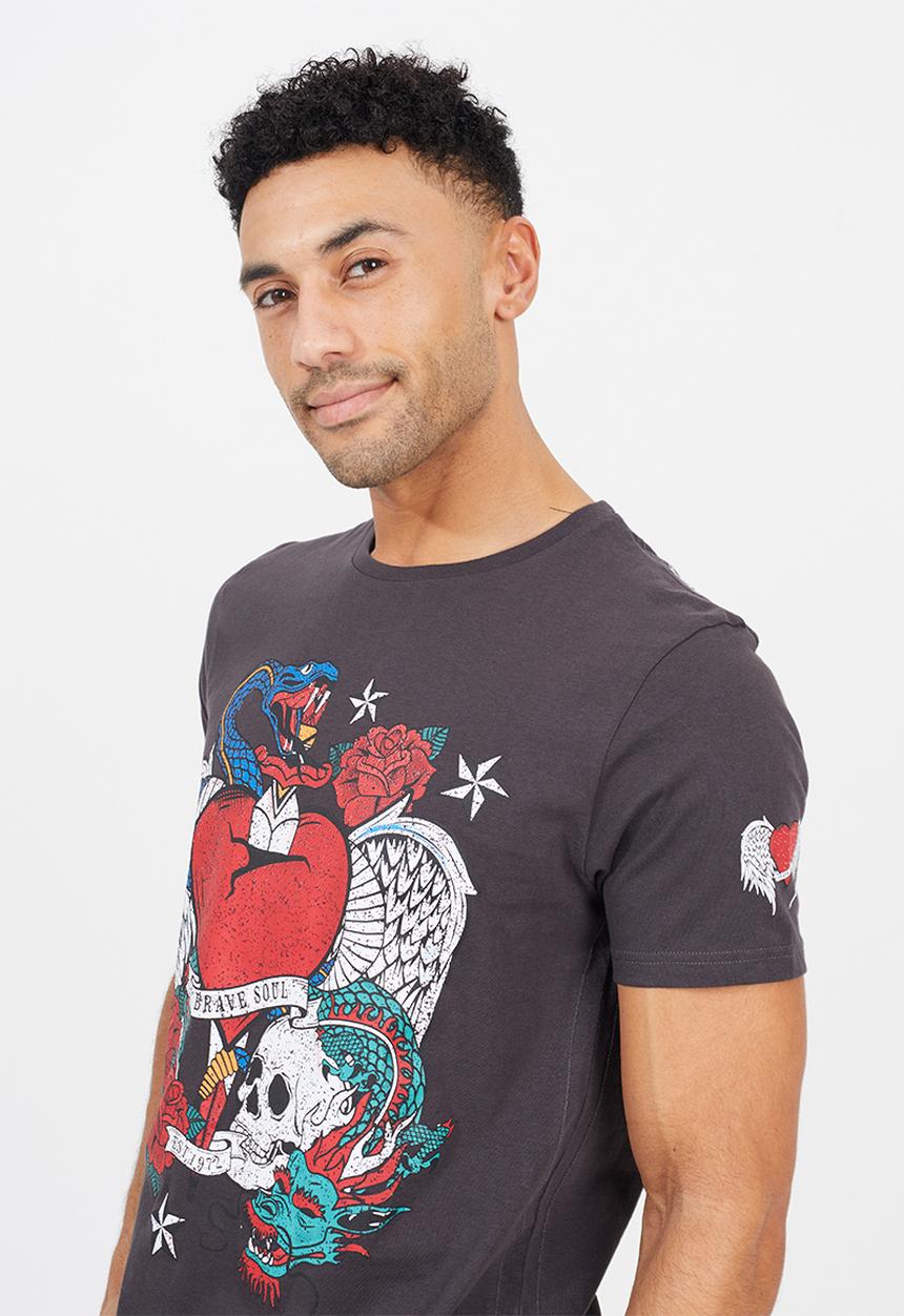 Brave Soul - Crew Neck T-shirt  - Charcoal