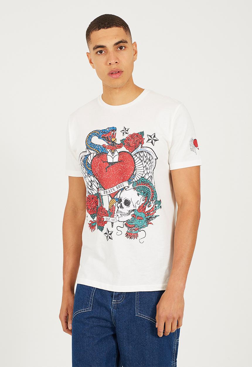 Brave Soul - Crew Neck T-shirt  - Ecru