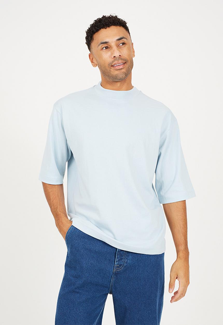 Brave Soul - Crew Mock Neck T-Shirt - Baby Blue