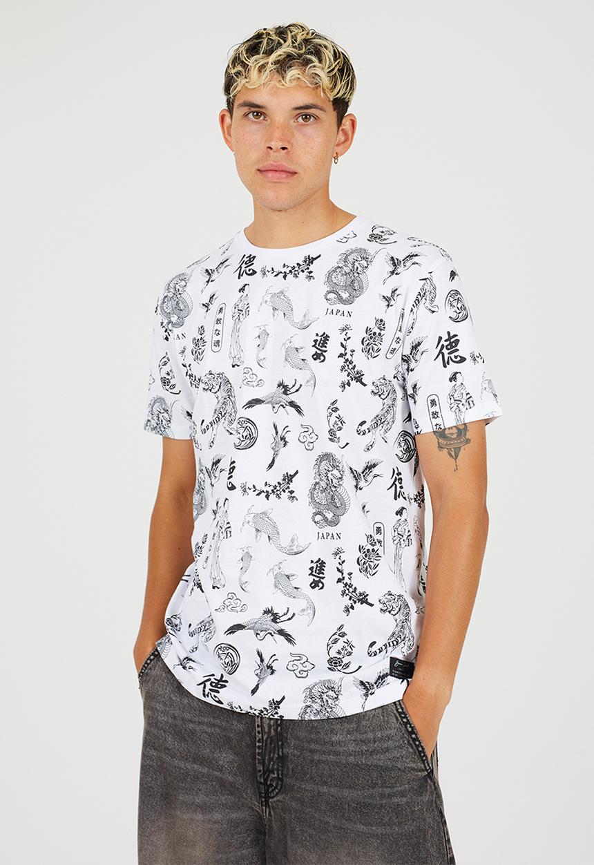 Brave Soul - Crew Neck Short Sleeve T-Shirt - Optic White / Jet Black Print