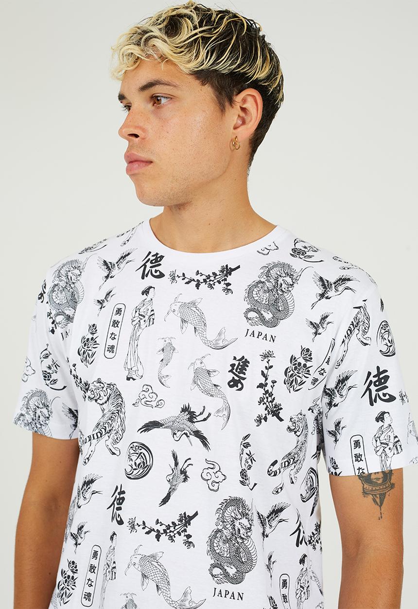 Brave Soul - Crew Neck Short Sleeve T-Shirt - Optic White / Jet Black Print