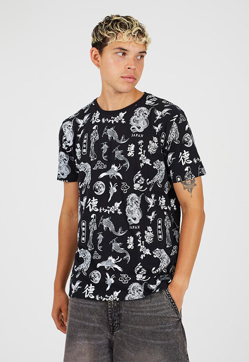 Brave Soul - Crew Neck Short Sleeve T-Shirt - Jet Black / Optic White Print