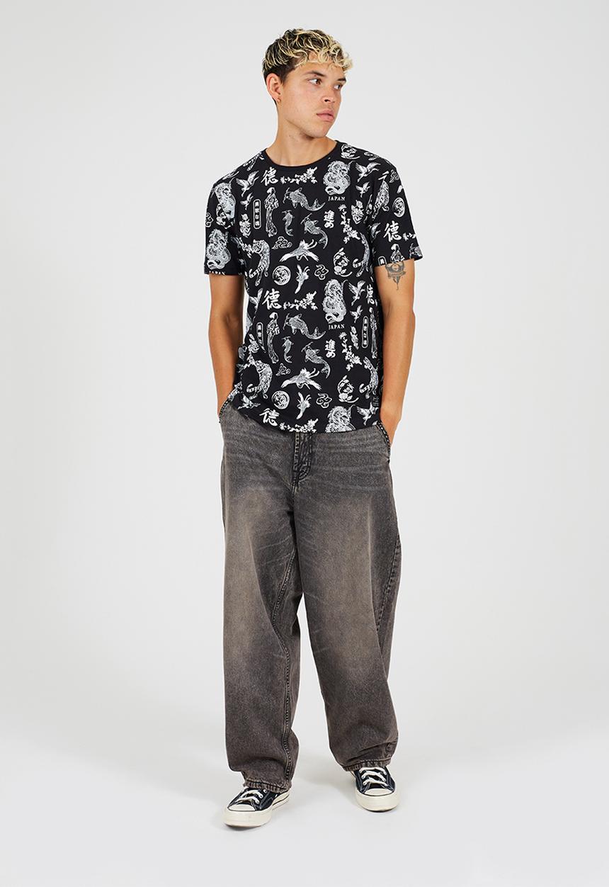 Brave Soul - Crew Neck Short Sleeve T-Shirt - Jet Black / Optic White Print
