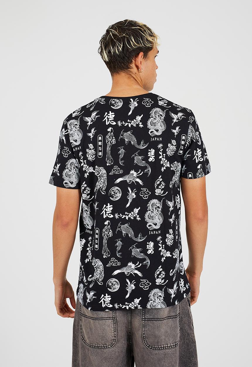 Brave Soul - Crew Neck Short Sleeve T-Shirt - Jet Black / Optic White Print