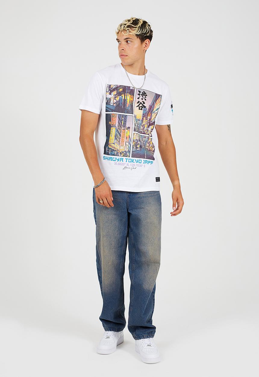 Brave Soul - Crew Neck  Tee - Optic White/Multi-Colour Print