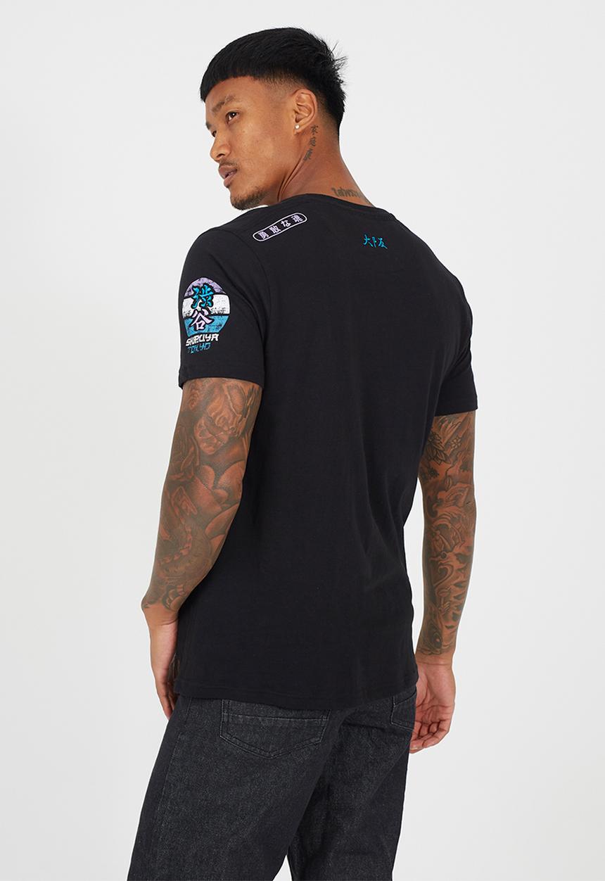 Brave Soul - Crew Neck Tee - Jet Black/Multi-Colour Print