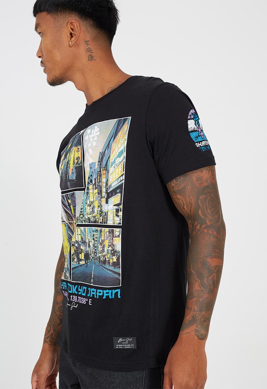 Brave Soul - Crew Neck Tee - Jet Black/Multi-Colour Print