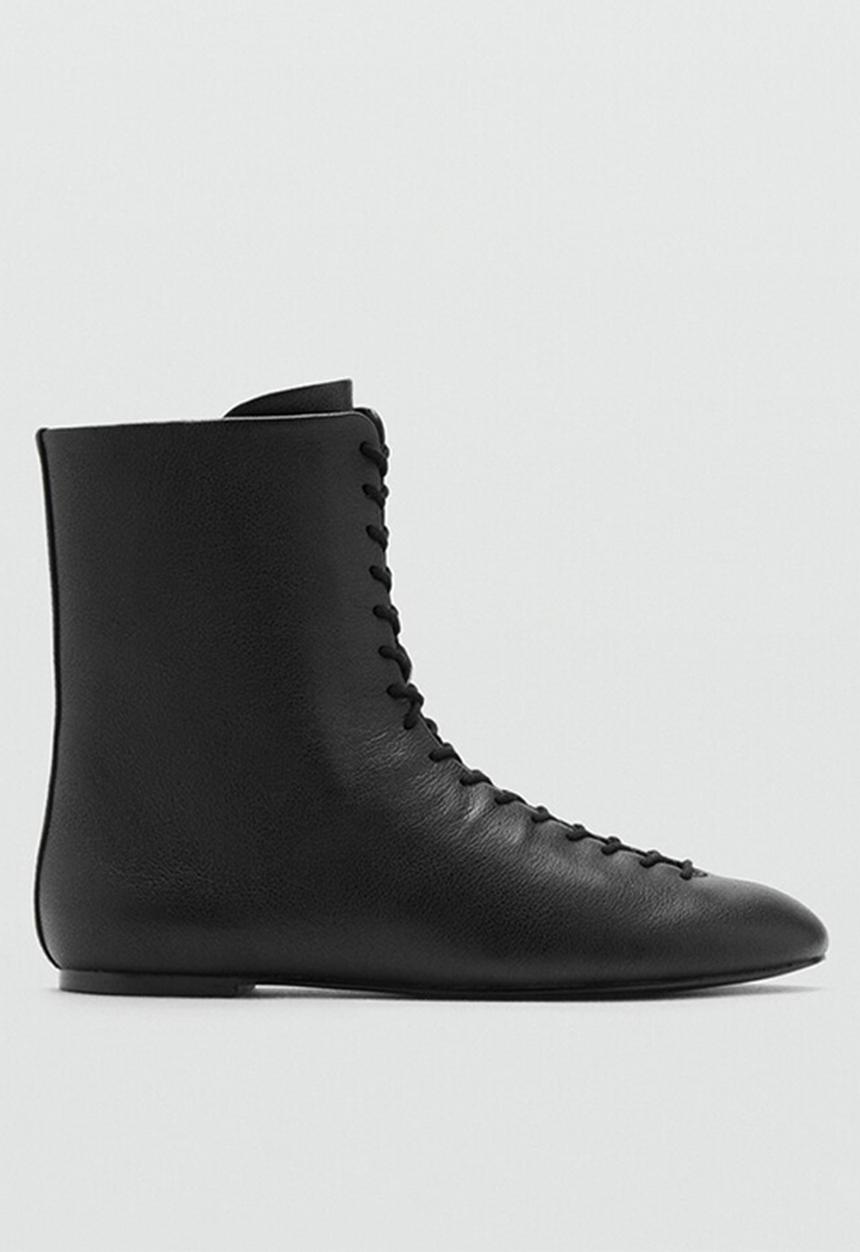 MANGO - Faro leather ankle boot - black