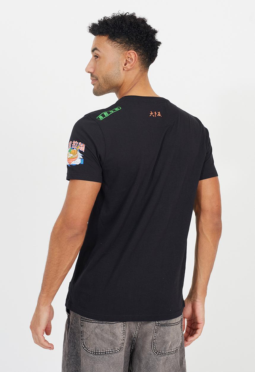 Brave Soul - Crew Neck Oversized T-Shirt - Jet Black/Multi-Colour Print